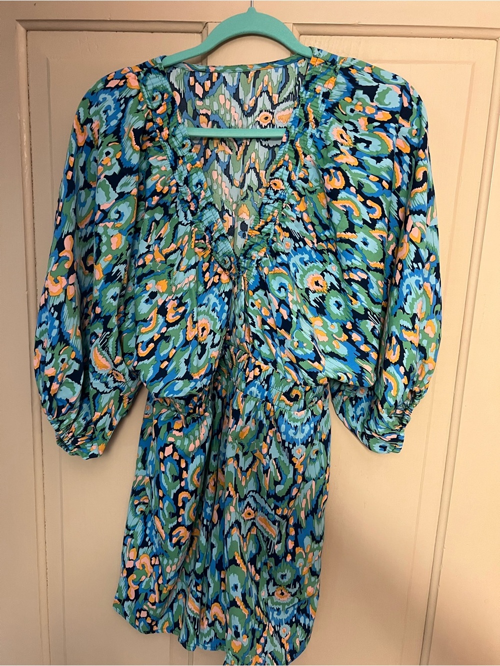 Vibrant Teal & Blue Printed Ruffle Romper